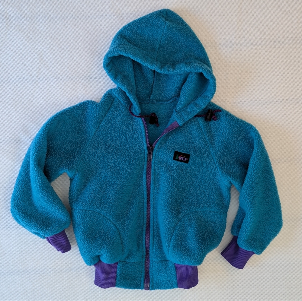 Vintage REI Co-Op Toddler 4T Teal Hooded Fleece Jacket